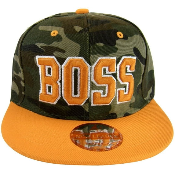 Boss Adjustable Snapback Baseball Cap with Script Under Bill (Camouflage/Orange)
