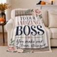 thumbnail image 1 of Boss Appreciation Floral, Cozy Typography Art Scene, Warm Flannel Blanket for Ranch House and Living Room with Detailed Artwork, Art Lovers Appreciation Gift, Artistic Home Decor, 1 of 9