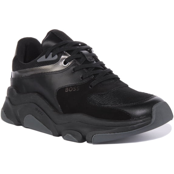 Boss Asher Runn Men's Low Top Lace Up Casual Trainers In Black Size 7
