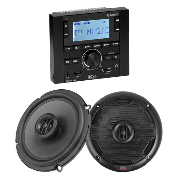 Boss Audio BV6860BH Bundle: RV Digital Media Stereo with Bluetooth HDMI USB, Pair MTX THUNDER65 6.5 in Coaxial Speakers, 2-items