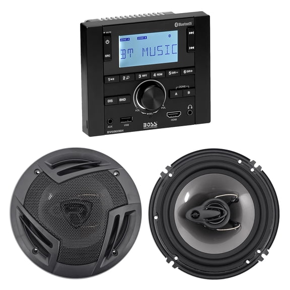 Boss Audio BV6860BH Bundle: RV Digital Media Stereo with Bluetooth HDMI USB, Pair Rockville RV6.3A 6.5 in 3 Way Speakers, 2-items