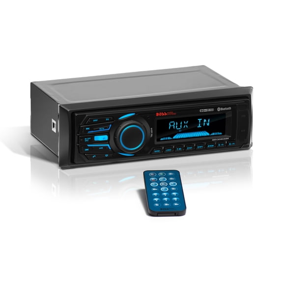 BOSS Audio Systems MR1308UABK Marine Boat Stereo – Single Din, Bluetooth, No CD DVD Player, AM/FM Radio Receiver, Aux-in, USB, SD
