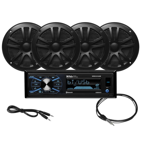 Boss Audio Systems 50W 4-Channel Single Din Marine Radio with Bluetooth, Black, MCBK634B.64
