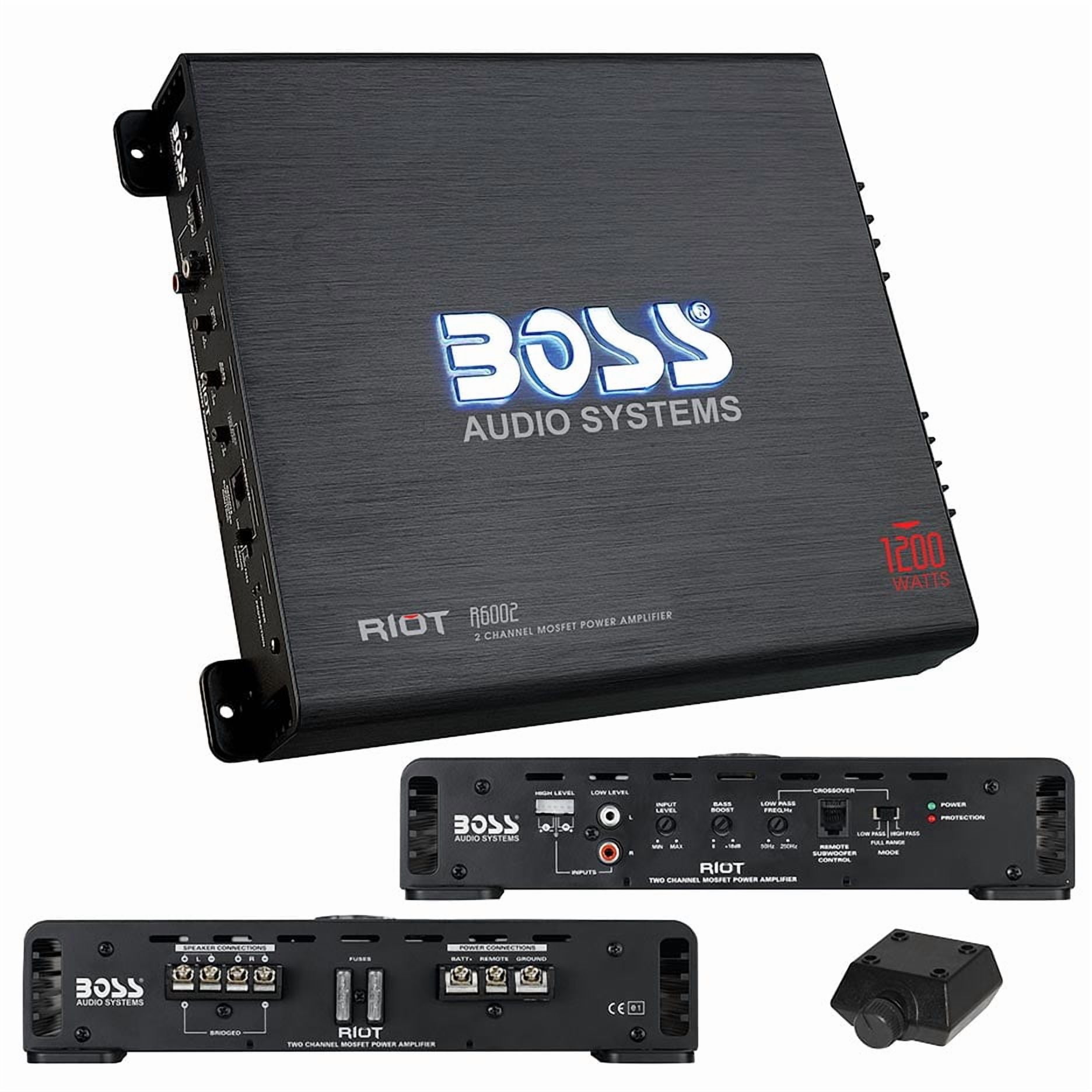 BOSS R6002 Car Audio Amplifier, 1200W 2-Channel MOSFET Power with