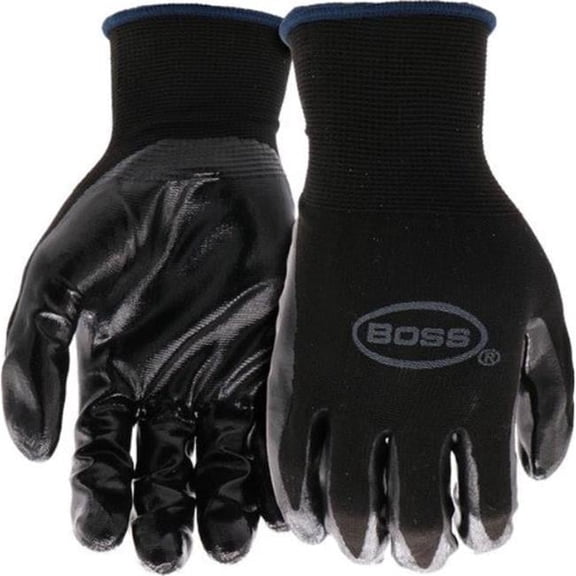 Boss B31191-L Grip Nitrile Coated Work Glove Coated for Optimal Grip, Black - Large