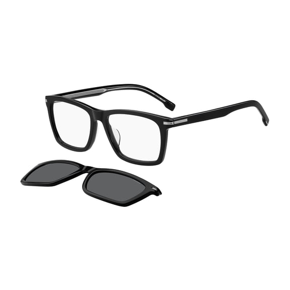 Boss - BOSS 1726/G/CS WITH CLIP ON, Squared acetate men BLACK/TRANSPARENT  BLACK/GREY POLARIZED