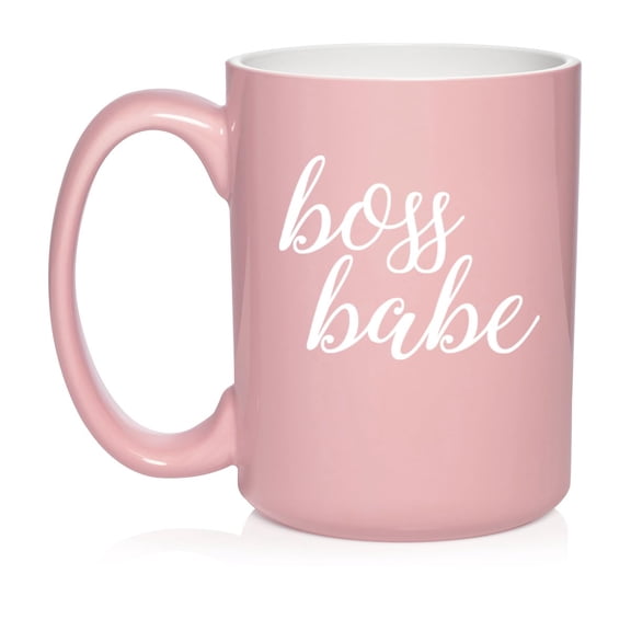 Boss Babe Ceramic Coffee Mug Tea Cup Gift for Her, Friend, Coworker, Sister (15oz Light Pink)