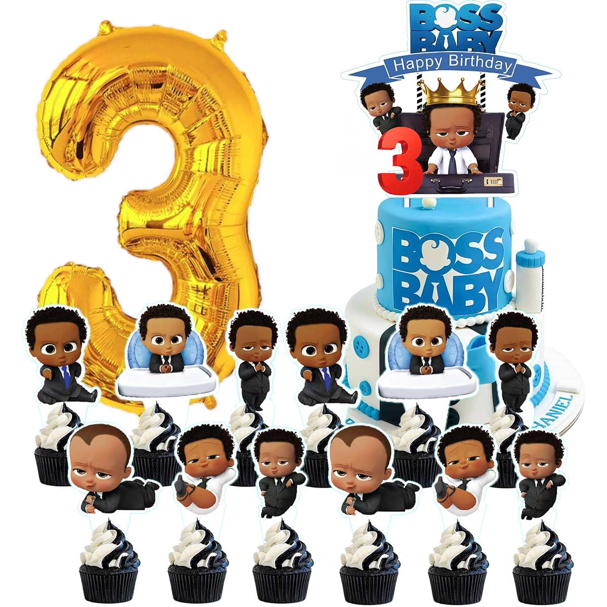 Boss Baby Africa Boy 3rd Party Supplies Decoration Cake Topper Cupcake ...