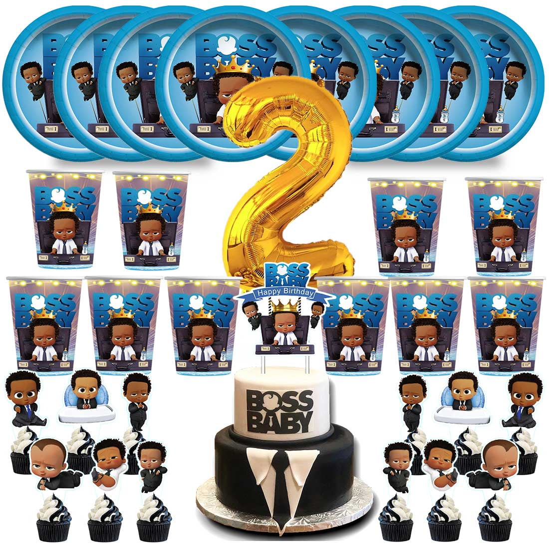 Boss Baby Africa Boy Birthday 2nd Cups Party Supplies Plates Fans Decorations Cake Topper Decor