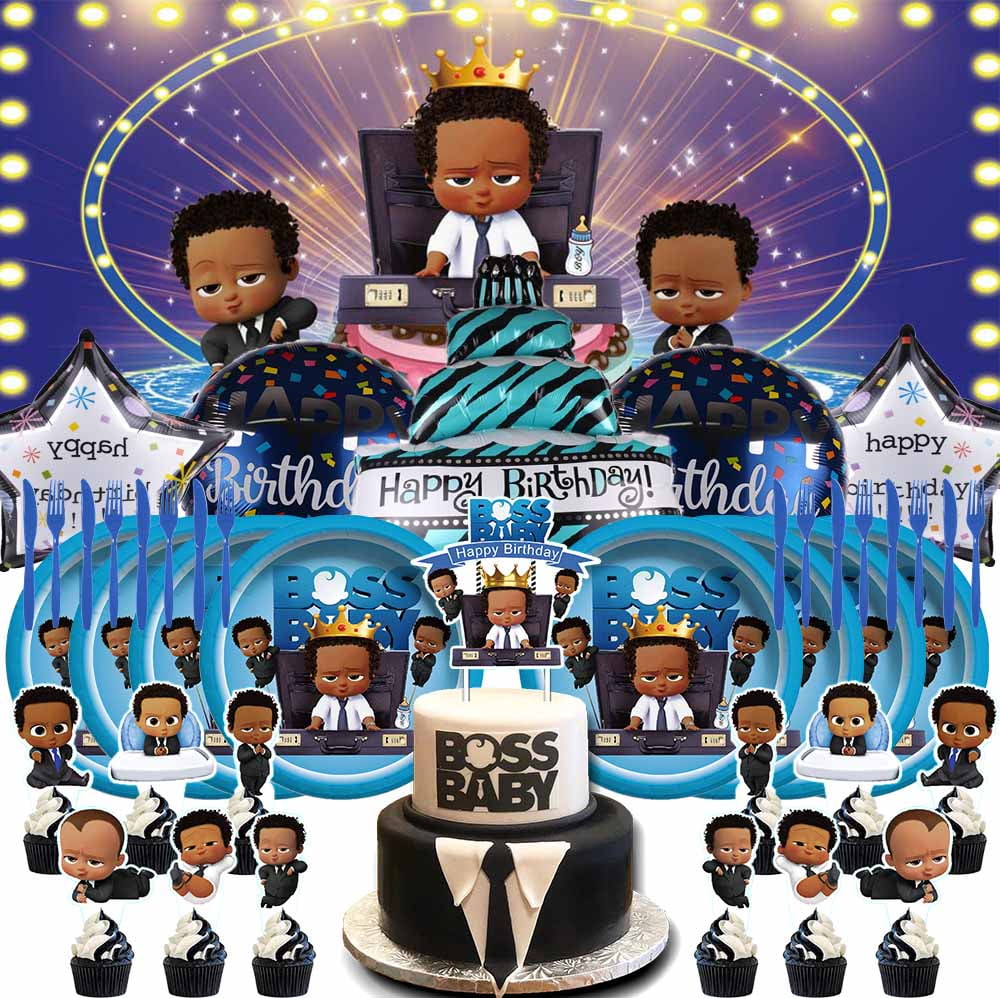 Boss Baby Africa Boy Party Decor Plates Cake Topper Balloons Banner Backdrop Supplies Decorations Tableware