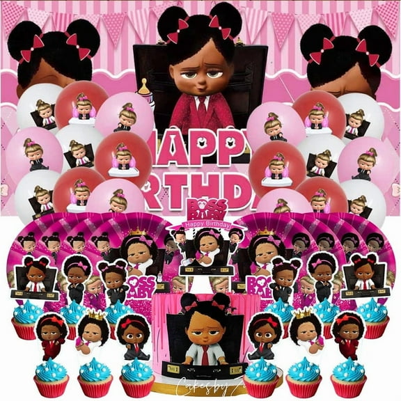 Boss Baby Africa Girl Birthday Party Supplies Balloons Paper Plates Decoration Cake Topper Decor Tableware Banner Backdrop