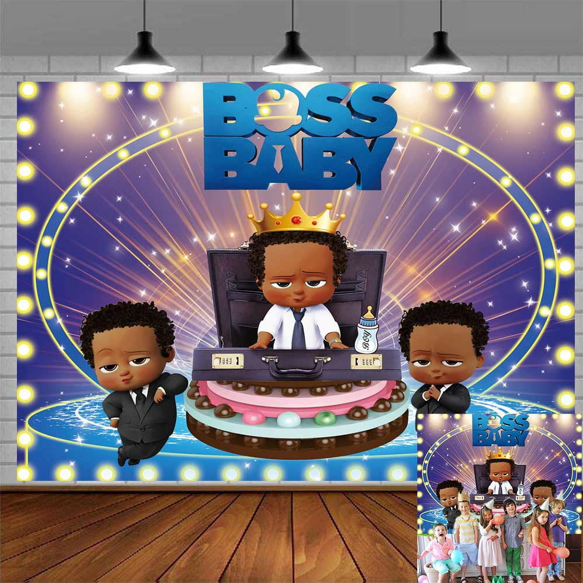 Boss Baby African Boy Black Backdrop Banner Party Supplies Poster Movie Theme Background for Photography Kids Birthday Decorations