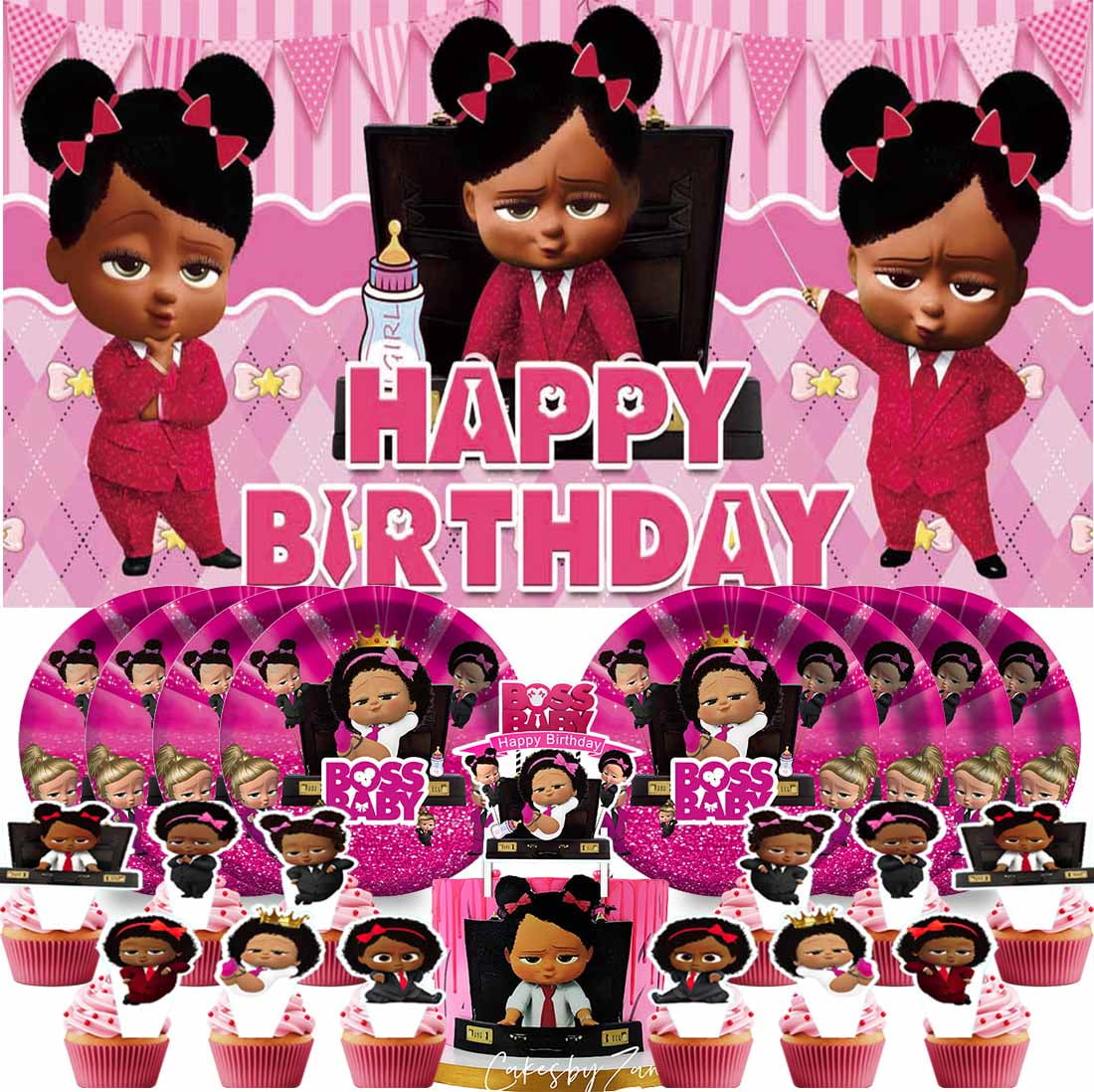 Boss Baby African Girl Black Party Supplies Birthday Decorations Plates Banner Kids Cake Toppers Set Decor