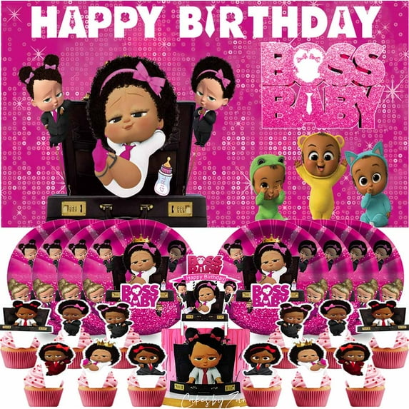 Boss Baby African Girl Black Party Supplies Decorations Birthday Plates Kids Cake Toppers Set Decor