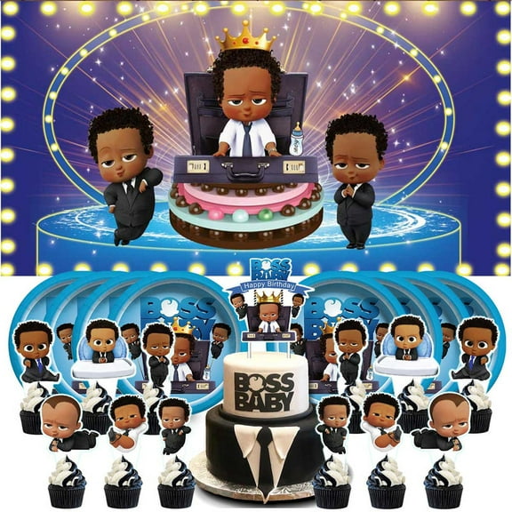 Boss Baby Black Boy Pirates Party Supplies Plates Decoration Backdrop Banner Balloons Birthday Decor Tableware Fans