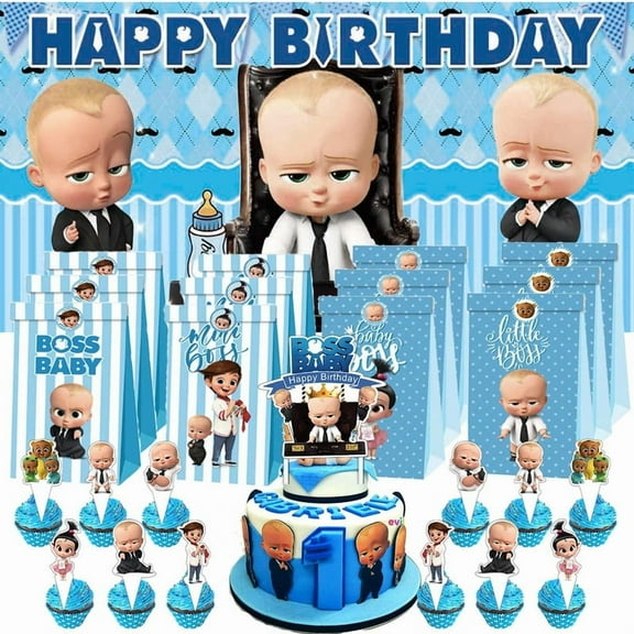 Boss Baby White Boy Goodie Bags Treat Candy Decorations Party Favor Supplies Birthday Cake Topper Backdrop Banner