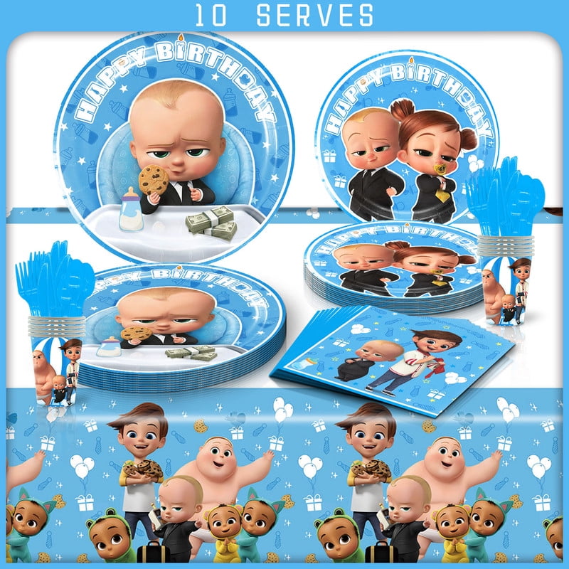 Boss Baby White Boy Party Tableware Set Plates Cup Kit Birthday Supplies Decorations Disposable Dinnerware