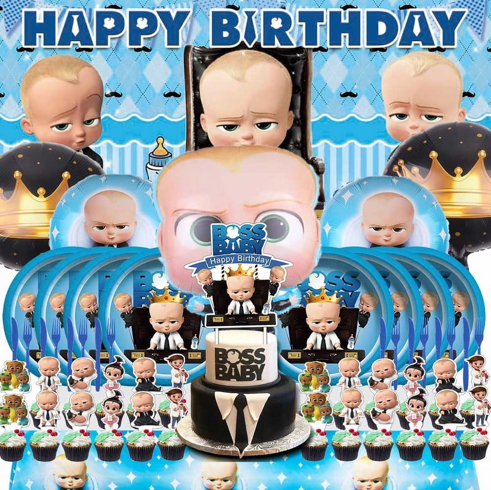 Boss Baby Boy Party Supplies Plates Decorations White Boy Birthday Cake Topper Banner Decor Backdrop Balloons