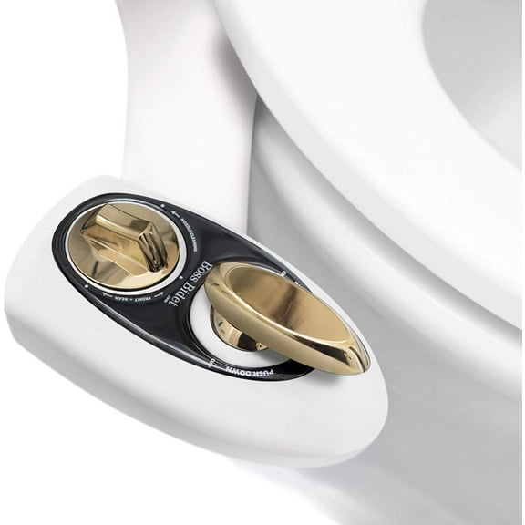 Boss Bidet Dual Nozzle Toilet Seat Bidet Attachment White and Gold with Self Cleaning