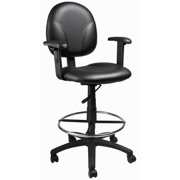 Boss Black Caressoft Drafting Stools with Adjustable Arms and Footring - Available in Four Fabric Colors and Black Caressoft