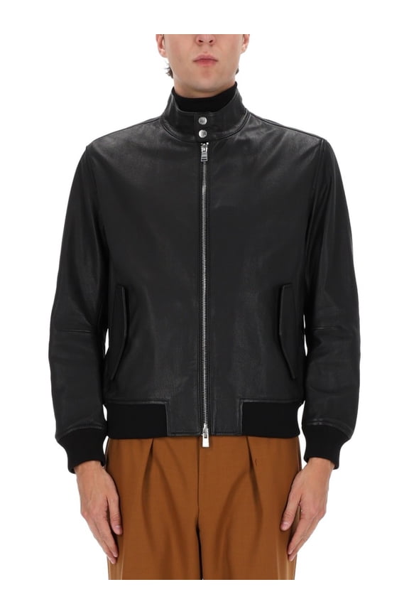 Black Leather H-Moiner Bomber Jacket (Men's)