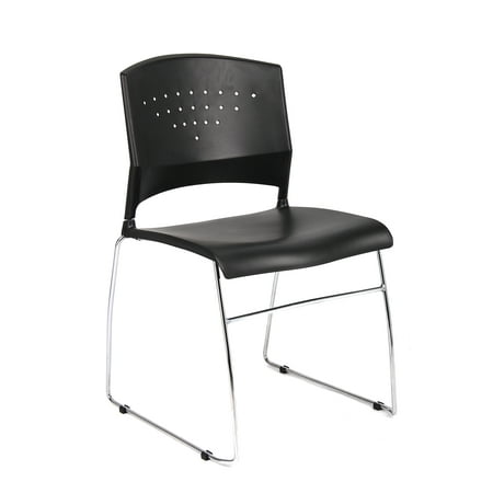Boss Office Products Black Stack Chair with Chrome Frame 4 Pcs Pack