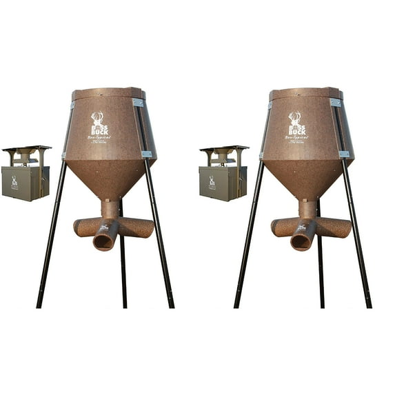 Boss Buck Texas 2 Step 200 Lb Drum Gravity Spin Wildlife Feeder (2 Pack)