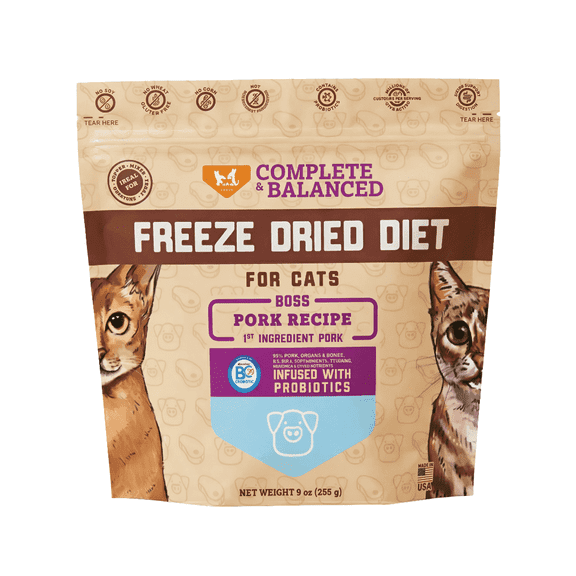 Boss Cat Freeze Dried, Cat Food, Pork Flavor, 9oz