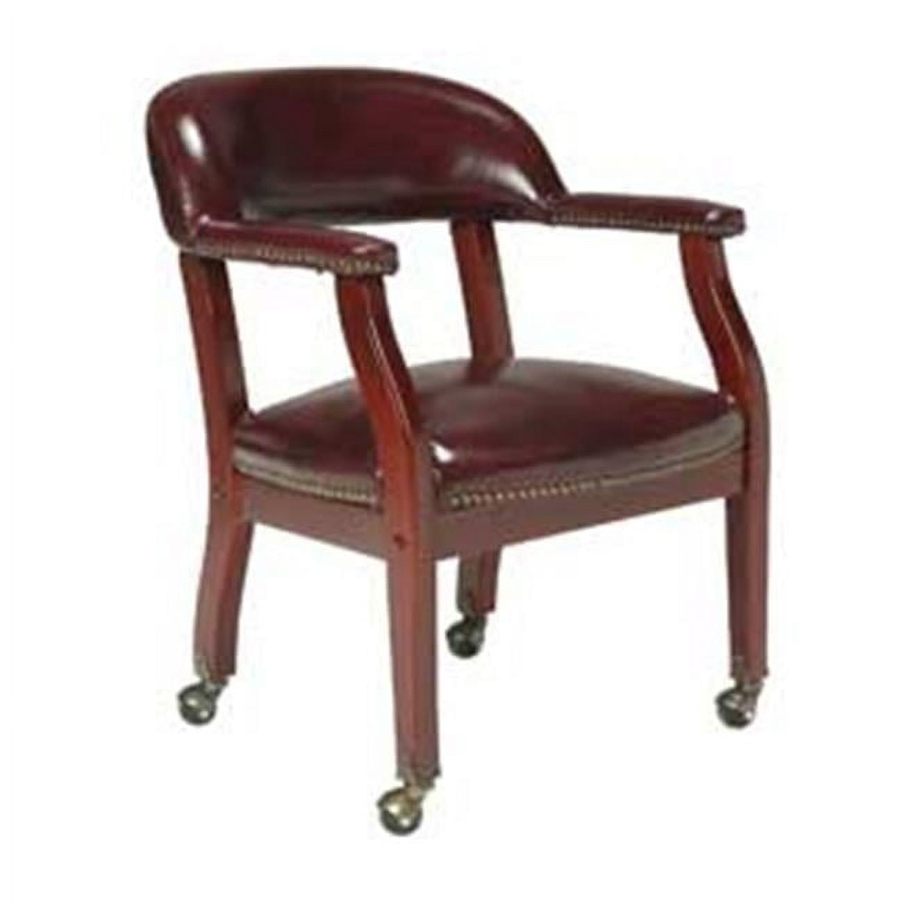 Elegant Oxblood Vinyl Conference Chair with Brass Nail Trim