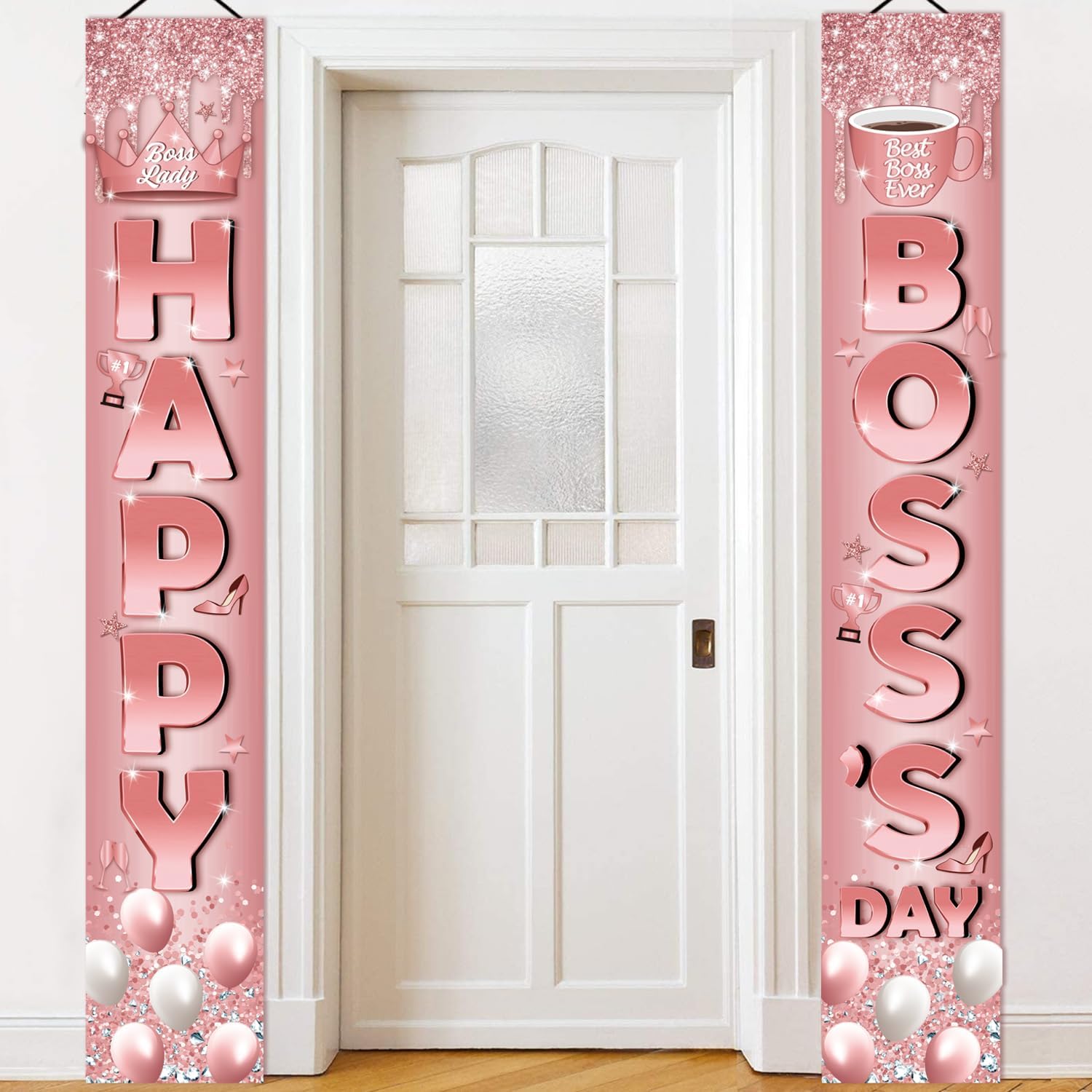 Boss Day Banner, Bosses Day Decorations Rose Gold Happy Boss's Day