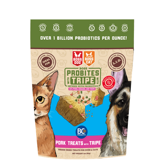 Boss Dog Boss Probites with Tripe Treats for Dogs & Cats, Pork Recipe, 3 oz Bag