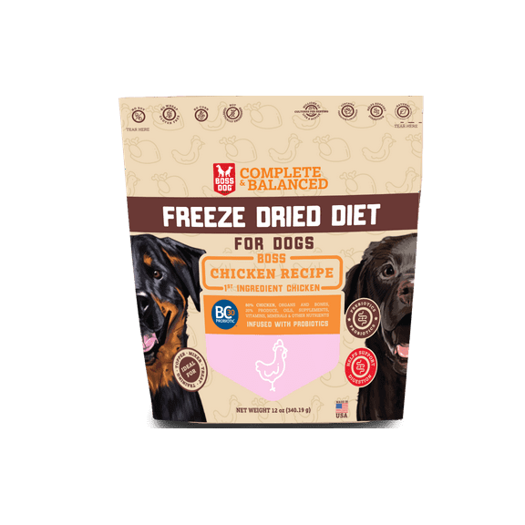 Boss Dog Complete & Balanced Freeze-Dried Raw Chicken Dry Dog Food, Flax-Free, 12 oz Bag