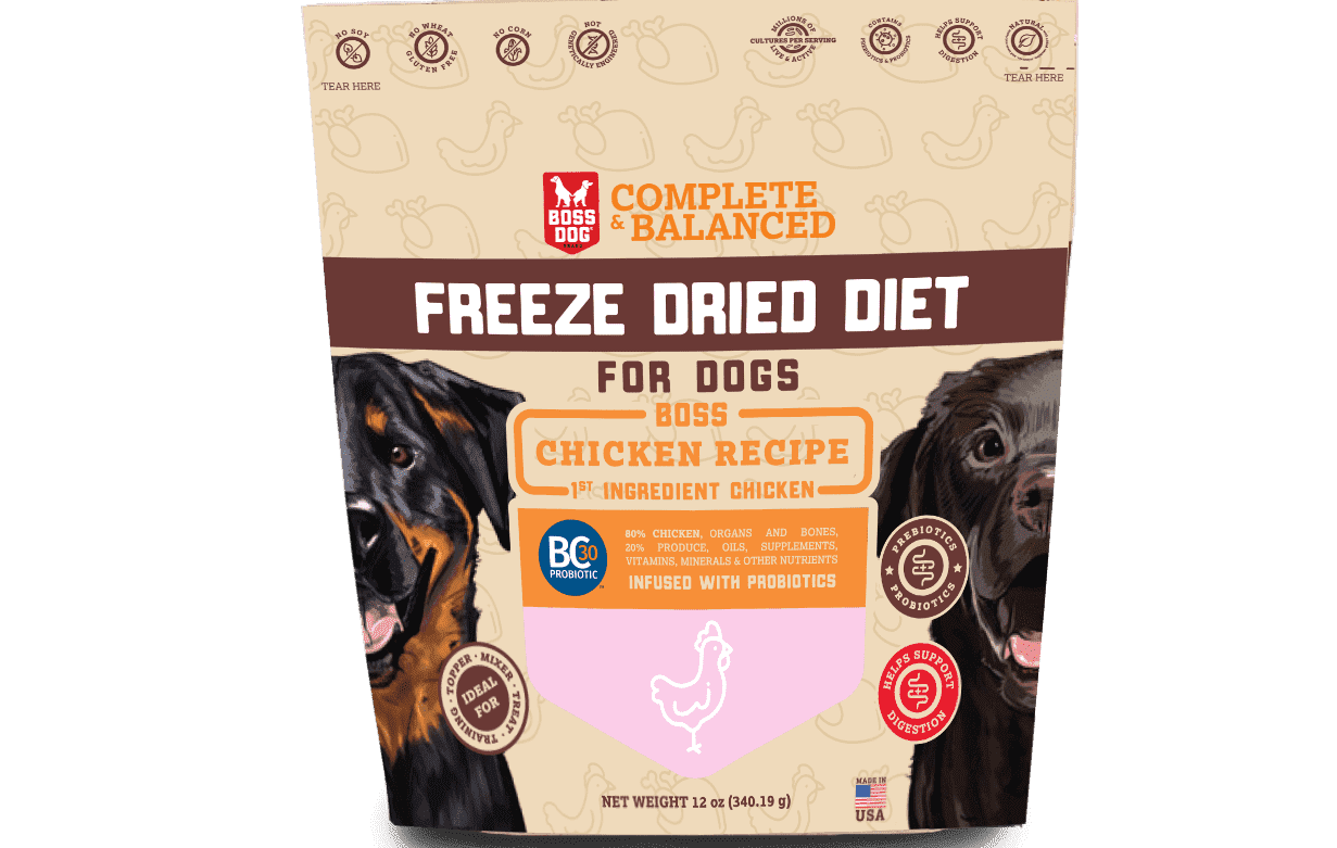 Boss Dog Freeze Dried Meal Probiotic Grain Free Dog Food, Toppers, Treats, Chicken 12oz