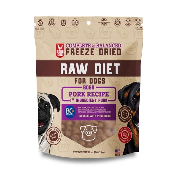 Boss Dog Probiotic Freeze Dried Healthy Dog Food, Pork 12 oz