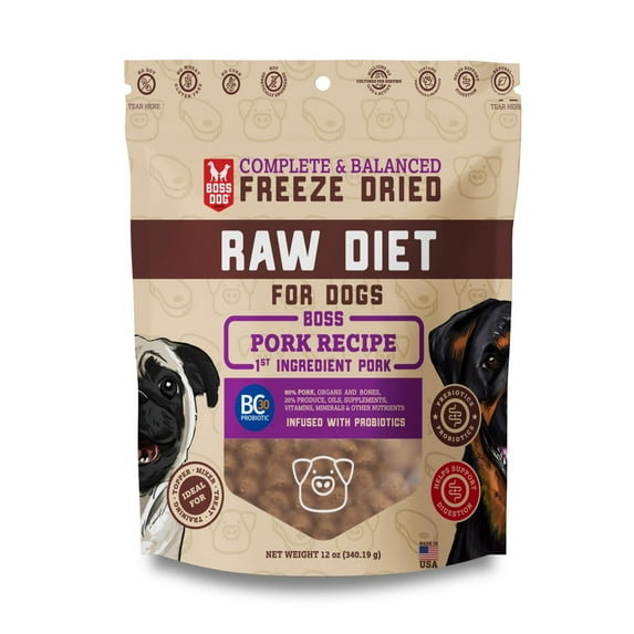 Boss Dog Probiotic Freeze Dried Healthy Dog Food, Pork 12 oz