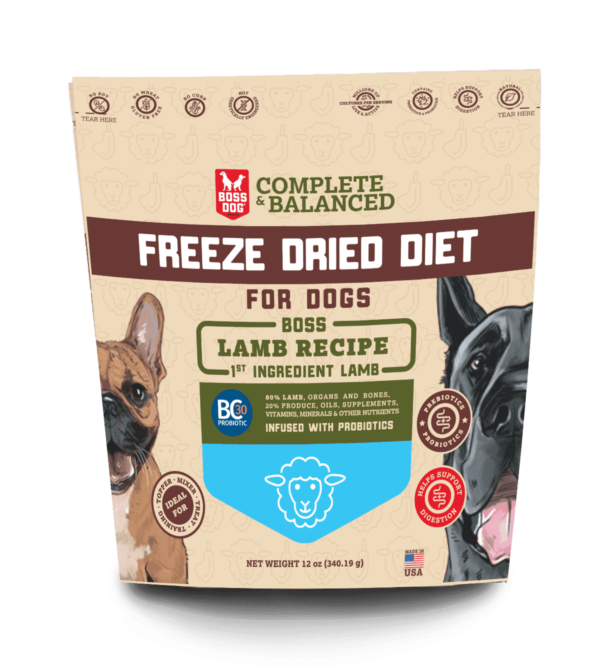 Boss Dog Probiotic Freeze Dried Healthy Dog Food, Lamb 12 oz