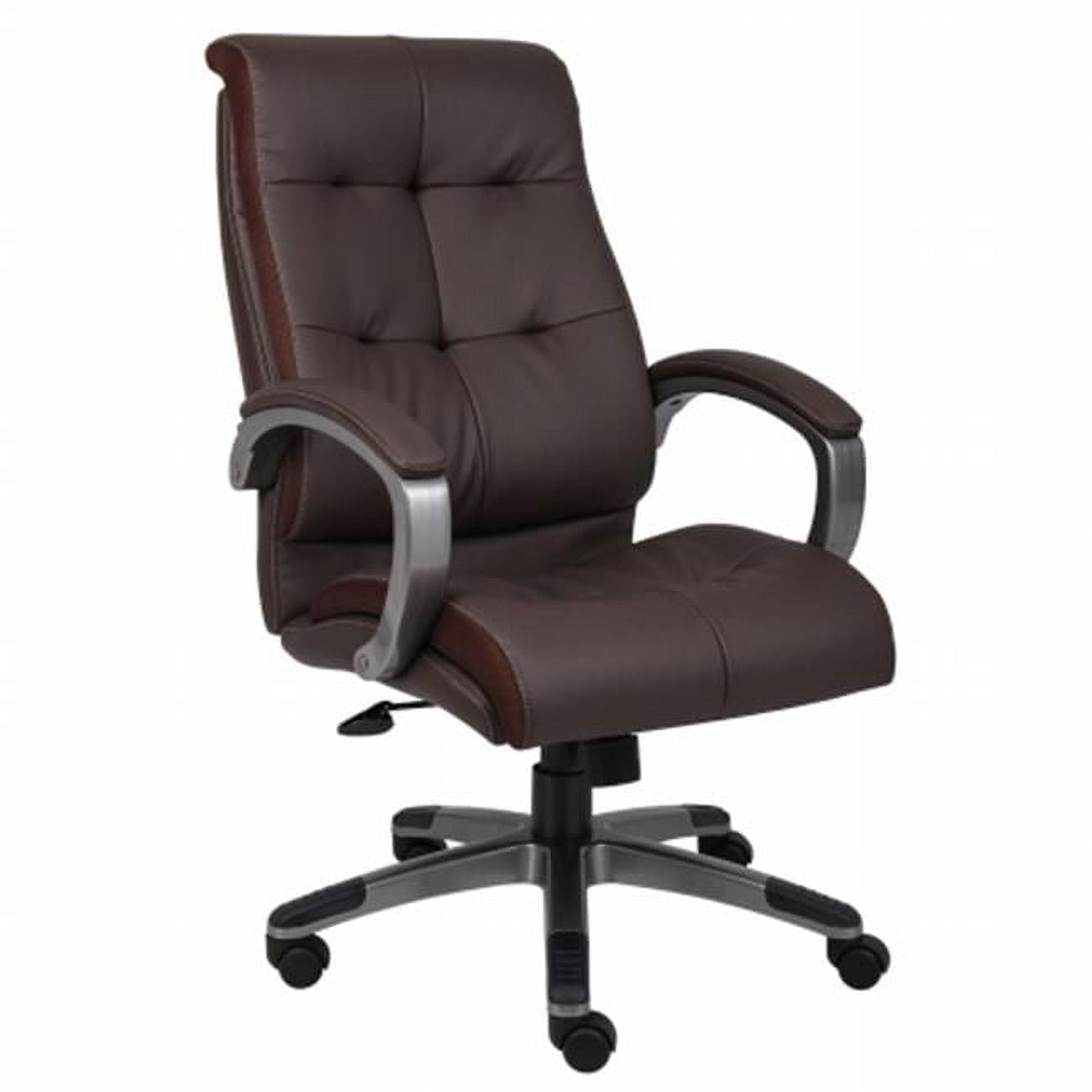 Pewter-Finished Brown LeatherPlus High-Back Ergonomic Executive Chair