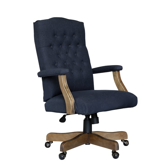 Boss Office Products Executive Denim Blue Commercial Grade Linen Desk Chair With Driftwood Finish Frame