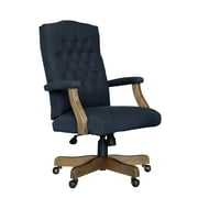 Boss Office Products Executive Denim Blue Commercial Grade Linen Desk Chair With Driftwood Finish Frame