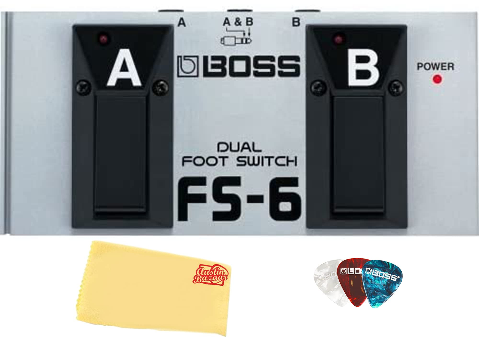 Boss FS-6 Dual Foot Switch Bundle with Picks and Austin Bazaar Polishing Cloth