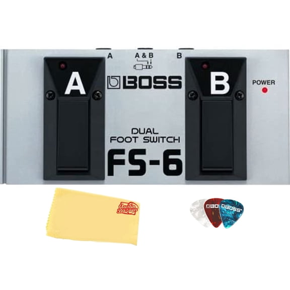 Boss FS-6 Dual Foot Switch Bundle with Picks and Austin Bazaar Polishing Cloth