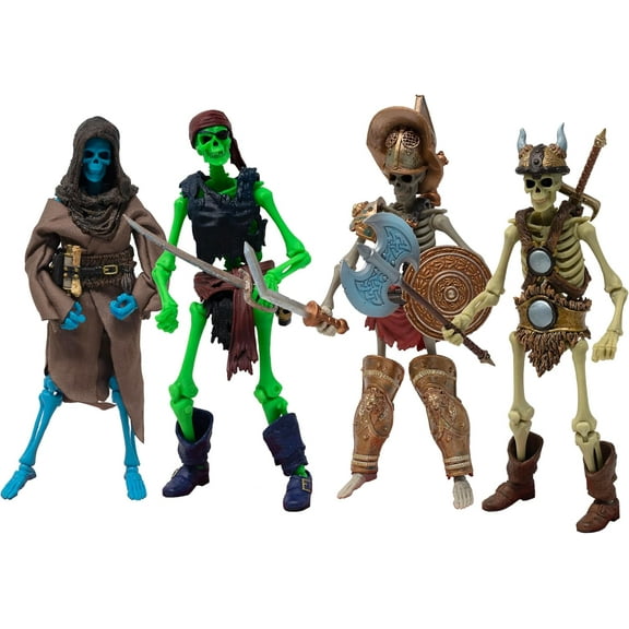 Boss Fight Studio Epic H.A.C.K.S. Set of 4 - Grim Spectre, Pirate, Gladiator, Barbarian Skeletons - Highly Articulated Collectible Figurines with Accessories, Alternate Heads and Hands - 1:12