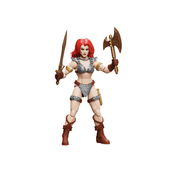 Boss Fight Studio Immortal Champions Red Sonja Action Figure  Highly Articulated Collectible Figurine with Accessories Including Iconic Chainmail Bikini, Sword, and Axe  5.5 Scale