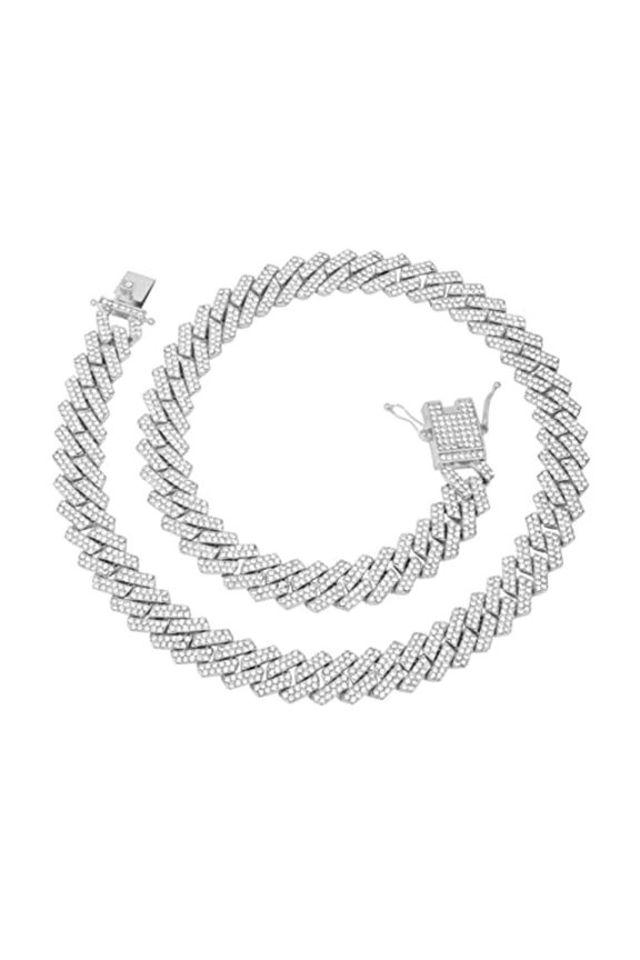 Boss Up and Flex with Bling'ed Out Hip Hop Jewelry - ZZ Miami Cuban Necklace and Bracelet with Unique Lock and Iced Out Diamonds !! The Perfect Drip !! - ZZ SP Lock Silver N -20"