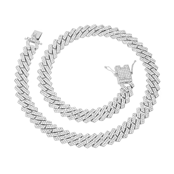 Boss Up and Flex with Bling'ed Out Hip Hop Jewelry - ZZ Miami Cuban Necklace and Bracelet with Unique Lock and Iced Out Diamonds !! The Perfect Drip !! - ZZ SP Lock Silver N -24"