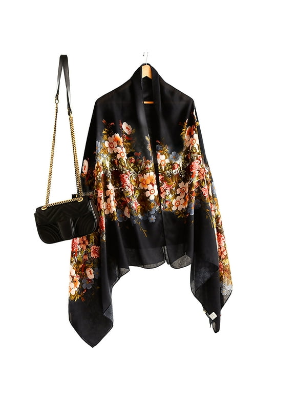 Boss Floral Design Scarf for Women Black Pashmina Shawl Wrap Scarves