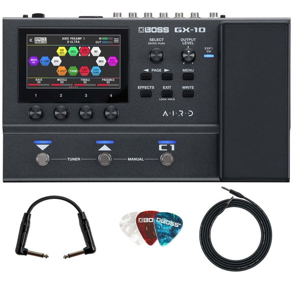 Boss GX-10 Guitar Effects Processor Bundle with Gearlux Instrument Cable, Patch Cable and Picks