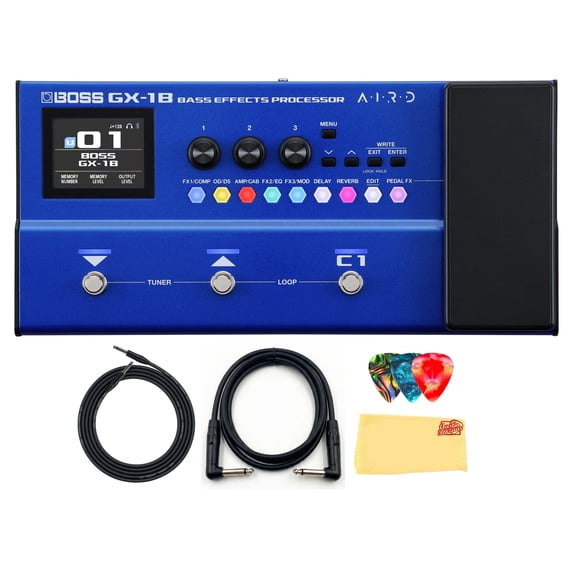 Boss GX-1B Bass Effects Processor Bundle with Gearlux Instrument & Patch Cable, Picks, and Austin Bazaar Polishing Cloth