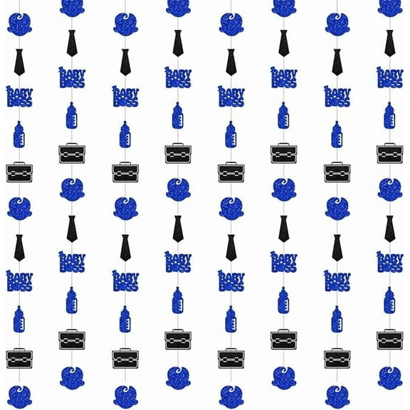 Boss Garland Streamers, 8Pcs Baby Boy Boss Hanging Decorations Boss Boy Business Birthday Decor Blue Glitter for Baby Boy Boss 1st 2nd 3rd Birthday Baby Shower Gender Reveal Party Favors Supplies