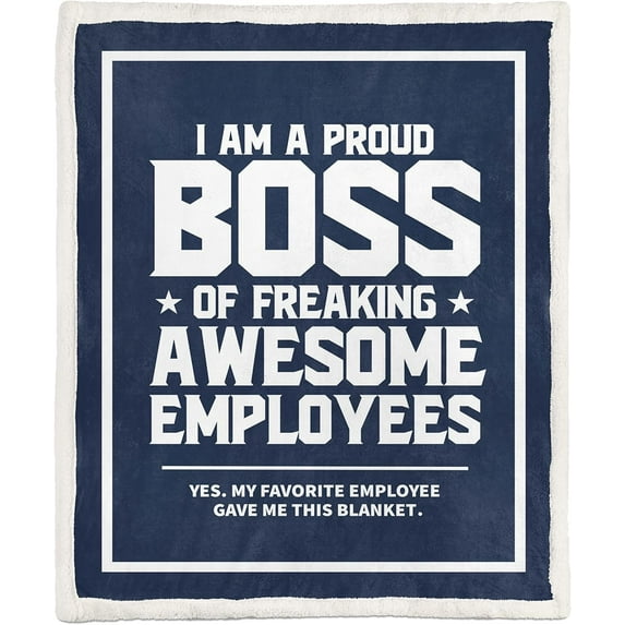 Boss Gifts from Employees, Bed Flannel Plush Blankets (50"x 60") Christmas Office Gift Idea for Men and Women on Boss Day, Birthday, Appreciation, Retirement, Proud Boss-Blue ( Fuzzy Thick Version)